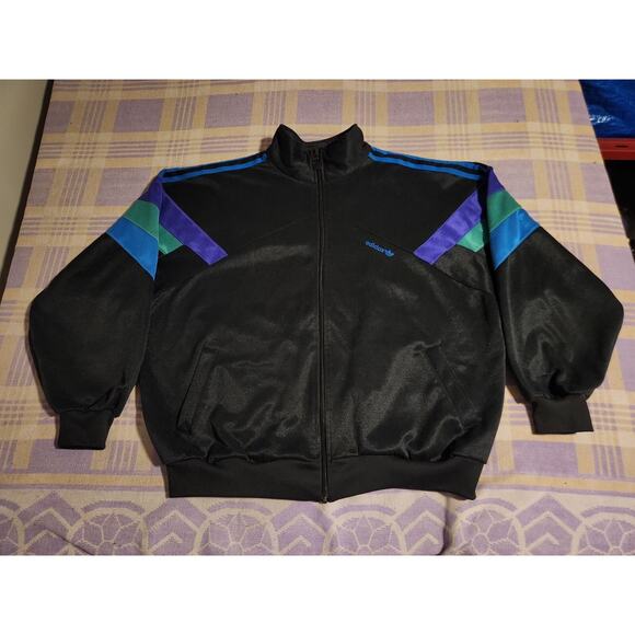 Adidas Mens Track Jacket Large Football Soccer Retro VTG Black 80s 90s Rare
